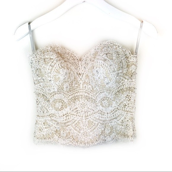 Watters Wtoo Bree Corset Beaded Ivory Lace Sz 2